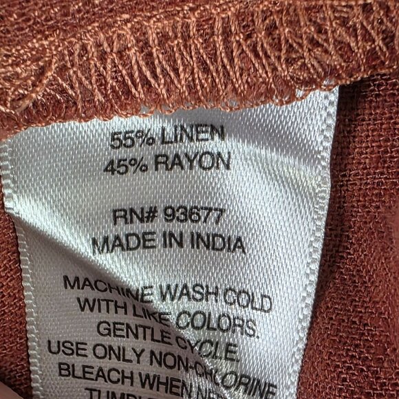 Womens Ana Rust Linen Blend Collared Hi Lo Shirt Short Sleeve Button Up Size XXL - Picture 3 of 7